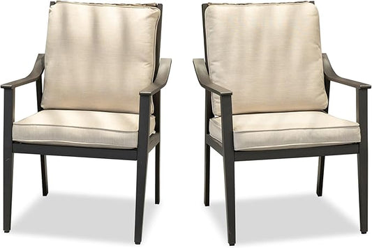 PURPLE LEAF Outdoor Dining Chairs Set of 2 All-Weather PE Rattan Patio Dining Chairs with Heavy-Duty Iron Frame and Thick Cushion Outdoor Patio Chair for Lawn Garden Backyard Deck