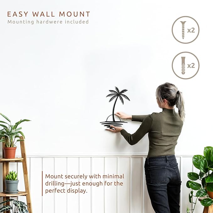 Metal Palm Tree with Sunset Wall Art, Large Outdoor Wall Decor, Tropical Beach Decor for Living Room, Bedroom, Garden Home Wall Sign, Perfect Metal Wall Art for Beach House(Black, 18 x 14 inches)