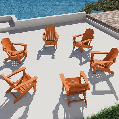 SERWALL Adirondack Chair Set of 6 for Patio Garden Weather Resistant Outdoors Fire Pit Chairs- Orange