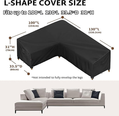 iBirdie Outdoor Patio Furniture Cover fit 100" x 130", 99" x 128", 98" x 126" L-Shaped Sectional Sofa, Waterproof Weatherproof Heavy Duty 600D Garden Cover for Outside L Shape Couch