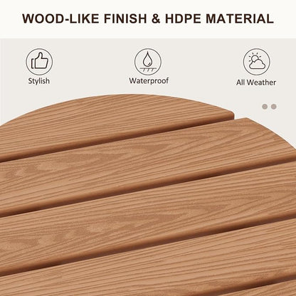 2 Tier Round Outdoor Side Table with Wood-Like Grain, HDPE Adirondack Table Patio Side Table, Weather Resistant End Table for Pool, Patio & Porch, Small Outdoor Table (Teak, Round)