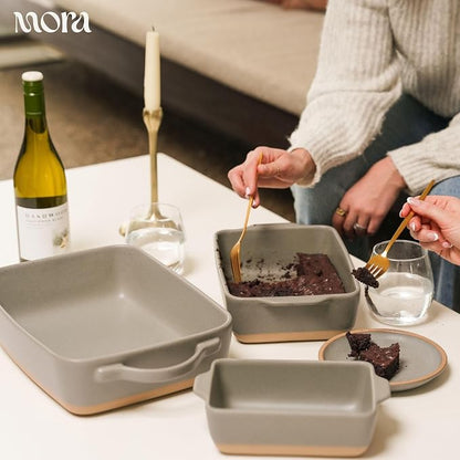 Mora Ceramic Baking Dish with Handles For Casserole, Lasagna, Gratin, Broiling, Roasting, and Baking. Large 9x13 in Pan, Extra Deep - Porcelain Serving Bakeware from Oven to Table. Freezer Safe - Peppercorn