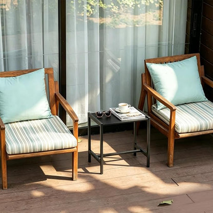 Small Outdoor Table Black Patio Side Table with Storage, Square Metal Porch End Table, Weather Resistant Adirondack Side Table for Pool, Balcony and Backyard