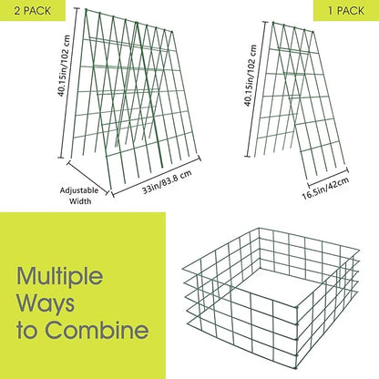 Cucumber Trellis for Raised Bed, Rifny 16.5 x 40 Inch Metal Trellis for Climbing Plants Outdoor with Plant Clips Twist Ties, Garden Plant A-Frame Trellis for Vegetable Pea Tomato (Green, 2 PCS)