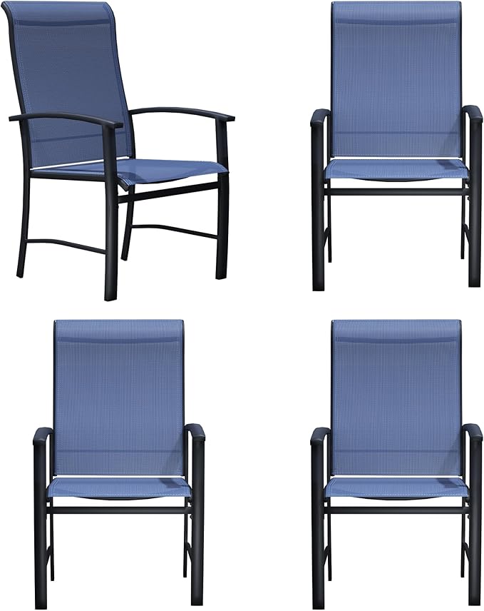 Patio Dining Chairs Set of 4, Outdoor Dining Chairs with High Back, Metal Outdoor Chair Set with Comfort and Durability, Patio Chair for Deck Lawn Kitchen Garden Backyard, Blue