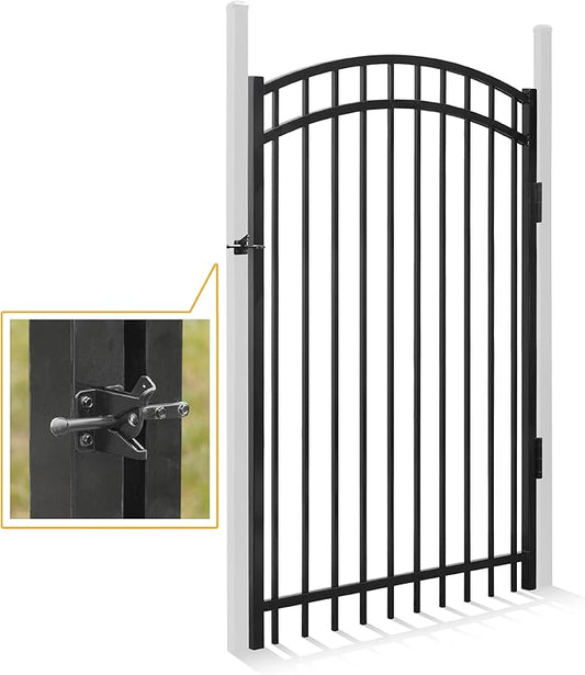 Fencer Wire Heavy Duty Arched Decorative Fence Gate, 6FT Height x 4FT Width Outdoor Fence Gate, Outdoor Anti-Rust Metal Steel Gate for Fencing Barrier, Garden Gate with Gate Lock