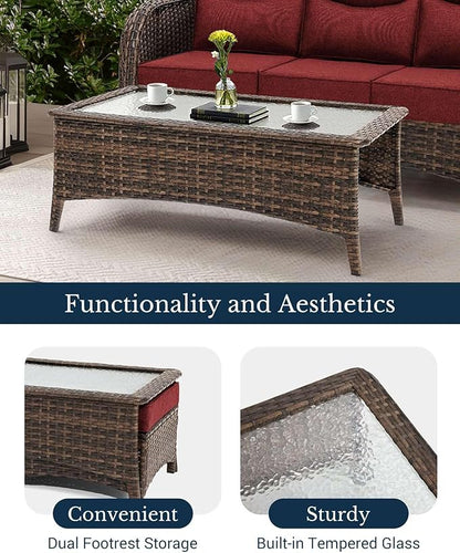 HILLGA Luxury Patio Furniture Set with 6-Inch Thick Cushions, High Back Outdoor Swivel Rocker Chairs Patio Couches, 6-Piece All Weather Conversation Set for Porch Deck Pool Yard, Burgundy (V3)
