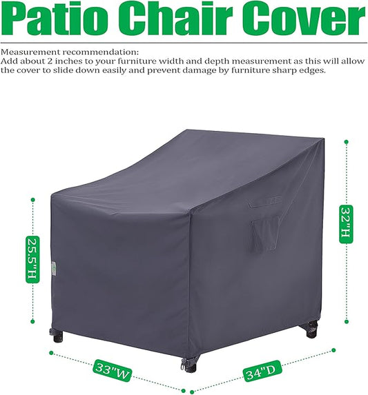 F&J Outdoors Patio Chair Covers Waterproof UV Resistant Heavy Duty Outdoor Lounge Chair Adirondack Chair Cover, Grey, 2Pack, 33" W x 34" D x 32" H