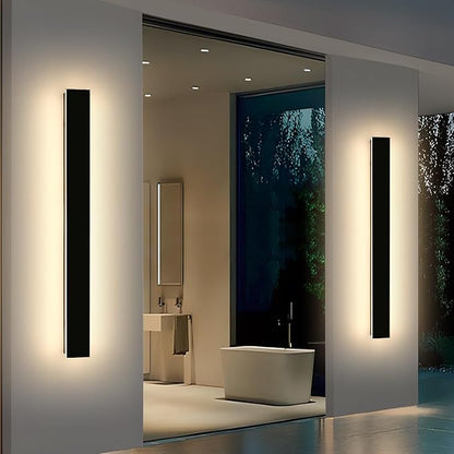 Mikeru 47.2" 2Pack Outdoor Wall Sconce 3000K Warm White - IP65 Waterproof Black Exterior Light, Hardwired Wall Mounted Fixture for Porch, Patio & Entryway | Non-Dimmable Weatherproof Design