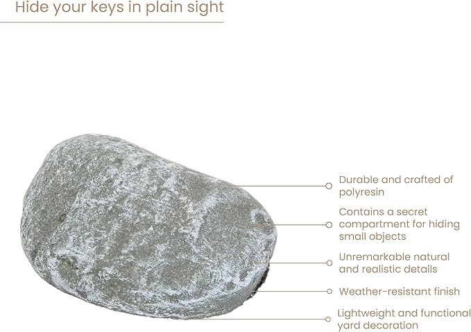 Bits and Pieces - Hide-A-Key Stone Safe Gadget - Fake Rock Spare Key Hider - Weather Resistant Yard Decorations - Decorative Garden Stones