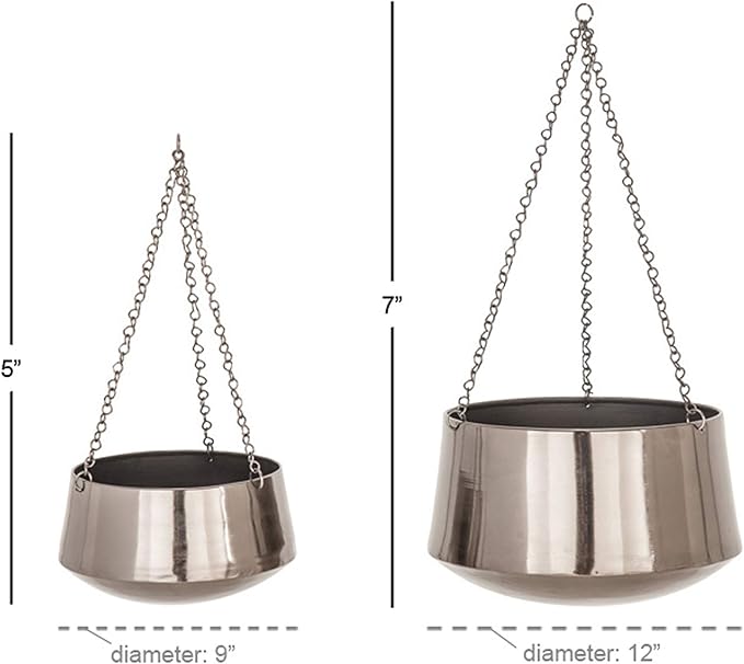 Deco 79 Metal Indoor Outdoor Wall Planter Indoor Outdoor Hanging Dome Hanging Planter with Chain, Set of 2 Plant Hanger 5", 7"H, Black