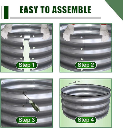 GrowHaus 2Pack 2x2x1FT Galvanized Raised Garden Bed, Planter Boxes Outdoor Round Metal Garden Beds for Planting Vegetables Flowers Herbs Silver