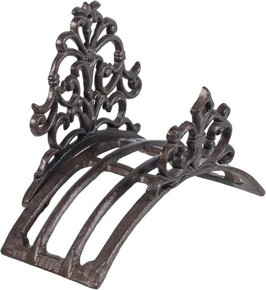 MyGift Wall Mounted Garden Hose Holder, Decorative Vintage French Floral Scrollwork hose Reel Hanger, Dark Coffee Cast Iron Water Hose Storage Rack