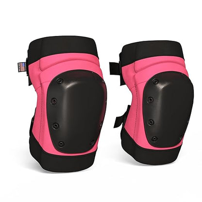 PRO Constructor Style Knee Pads for Women with 3 Levels of Protection, Pink, 1 Pair - Flat Stand Plastic Cap & Multi Adjustable Fasteners, Made in USA