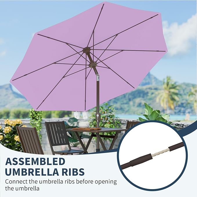 PatioKingdom 11FT Patio Umbrella,Outdoor Umbrella with Push Button Tilt and Crank,Market Table Umbrella with 8 Sturdy Fiberglass Ribs UV Protection(Taro Purple, 11FT)