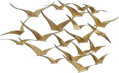 Deco 79 Metal Bird Home Wall Decor Foiled Flying Wall Sculpture, Wall Art 47" x 4" x 21", Gold