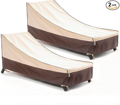 F&J Outdoors Heavy Duty Waterproof UV Resistant Patio Chaise Lounge Chair Cover, 2Pack, 84"Lx32"Wx34"H, Beige+Coffee