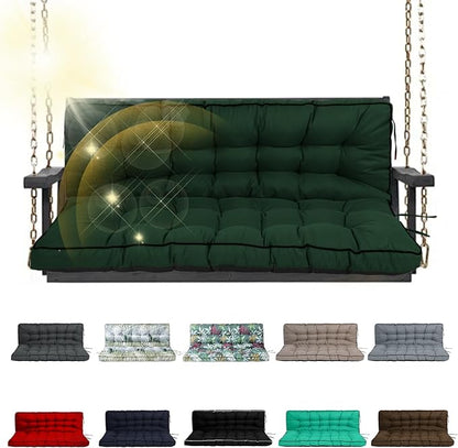 Porch Swing Cushion Three Seat, Waterproof Swing Cushions Replacement with Backrest, Outdoor Garden Furniture Patio 4" Thickened Cushions with Ties (Dark Green, 40 x 55in)