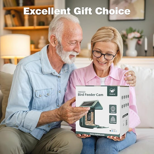 Bird Feeder with Camera Solar Powered - Smart Bird Feeder Camera 2K HD Live Stream, 5MP Photos, AI Identification for Backyard, 2.4Lb Large Capacity, Gifts for Mom Dad, Yellow White