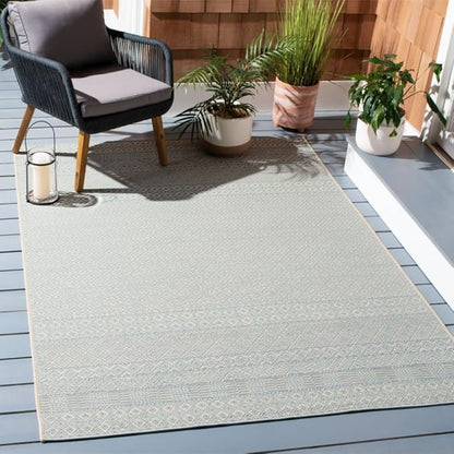 SAFAVIEH Washable Rug Outdoor Courtyard Collection - 5'3" x 7'7", Beige & Aqua Blue, Non-Shedding & Easy Cleaning, Ideal for Patio, Backyard, Mudroom (CY6235-21312)