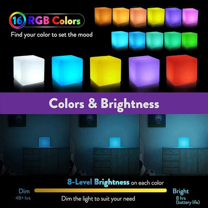 Mr.Go 6-inch LED Ball Light and 4-inch LED Cube Light Bundle, Remote Control, 16 RGB Colors 4 Modes, Dimmable, Rechargeable, Waterproof, Great as Night Light Mood Lamp Ambient Lighting Decorations