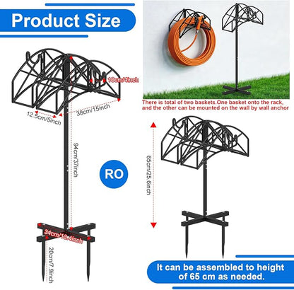 Garden Hose Holder Heavy Duty Water Hose Holder Holds 160 FT * 2 Hoses 4 Spikes Hose Reel Freestanding Hose Hanger Sturdy Hose Storage Stand with 90°Rotatable Hook for Outside Yard Lawn
