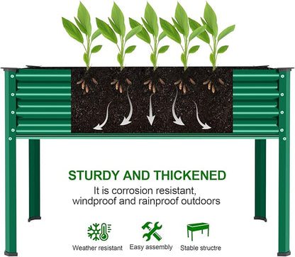 Land Guard Galvanized Large Metal Raised Garden Bed with Legs for Vegetables (Green)