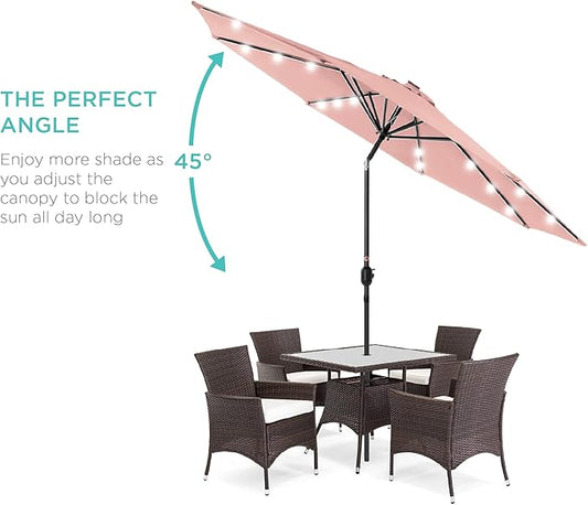 Best Choice Products 10ft Solar Polyester LED Lighted Patio Umbrella w/Tilt Adjustment and UV-Resistant Fabric - Rose Quartz