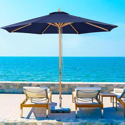9FT Table Patio Outdoor Umbrella Market Round Umbrella with Pulley Lift Windproof & Waterproof, 8 Ribs with Polyester Cover for Garden, Deck, Pool, lawn, Backyard