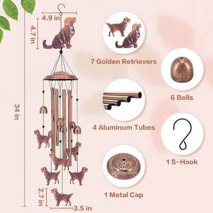 Golden Retriever Dog Wind Chimes for Outside,Dog Gifts for Women Men/Memorial Gift/Sympathy Gift/Birthday Gifts Metal windchimes Outdoors/Indoors,Garden Decor,Patio,Home,Porch,Yard Decorations