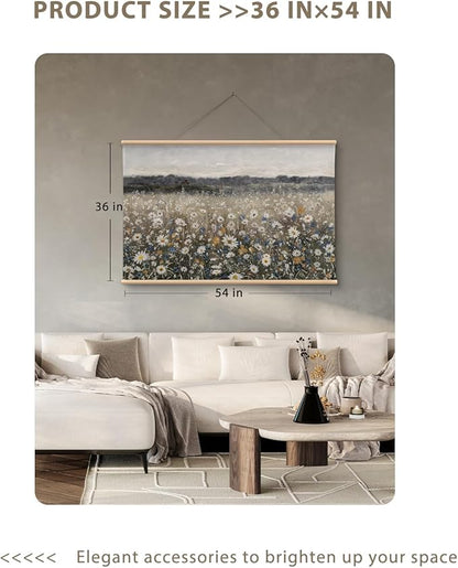 VIYYIEA Extra Large Canvas Wall Art, 36x54 Inch Vintage Wildflower Landscape, Neutral Floral Meadow Wall Decor for Living Room or Bedroom, Above Sofa