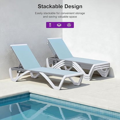PURPLE LEAF Patio Chaise Lounge Chair Outside Aluminum Plastic Stackable Tanning Chairs for Pool Sunbathing Beach Deck Outdoor Lounger, Light Blue