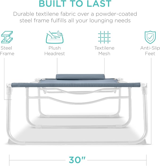 Best Choice Products Extra Wide Patio Chaise Lounge Chair, Portable Outdoor Folding Recliner for Lawn, w/ 8 Positions, Handles, 440lb Capacity - French Blue/White