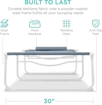 Best Choice Products Extra Wide Patio Chaise Lounge Chair, Portable Outdoor Folding Recliner for Lawn, w/ 8 Positions, Handles, 440lb Capacity - French Blue/White