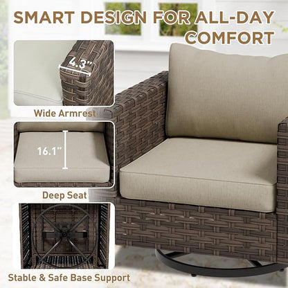 COOS BAY Lanai Chic 3 Piece Outdoor Bistro Set, Small Patio Conversation Set, Outdoor Patio Furniture, 2 Swivel Rockers and Side Table, Brown/Beige