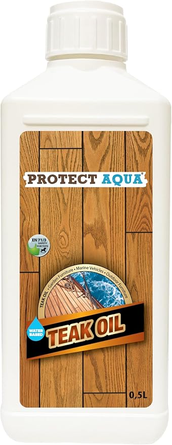 Protect Aqua Teak Oil for Outdoor Furniture & Indoor Furniture– 16.8 oz (500ml) Teak Oil Sealer, Restores & Protects Wood, Furniture, Decks, Boats, Patio, Shower Benches – Transparent Natural Finish