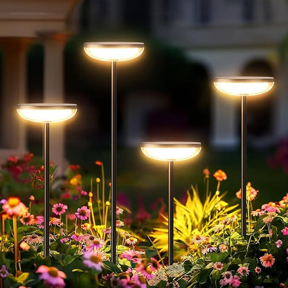 Solar Pathway Lights Outdoor, 2 Pack 27'' Tall Solar Garden Lights Outdoor Waterproof Bright Up to 12 Hrs, Round Garden Light for Yard Flower Bed Patio Path Walkway Driveway Outside Decor