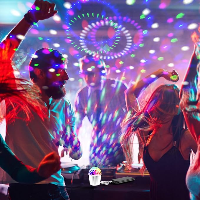 Portable Mini Disco Ball Light for Party, RGB DJ Strobe Light with Remote Control and USB Cable, Sound Activated Stage Lights for Home Dance, Birthday, Karaoke and Halloween Decoration Lamp (White)