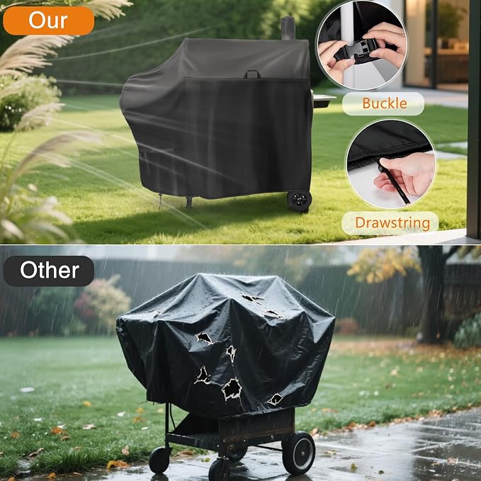 Grill Cover for Royal Gourmet CC1830FC Charcoal Grill Offset Smoker, 46inch Outdoor Heavy Duty BBQ Grill Cover Waterproof-46 L x 28" W x 48" H