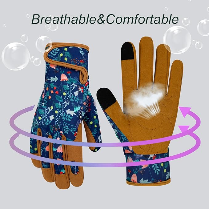 MERTURN Leather Gardening Gloves for Women Garden Gloves Thorn Proof Touch Screen Design Heavy Duty Yard Working Gloves for Planting, Digging Women Gardening Gift, M