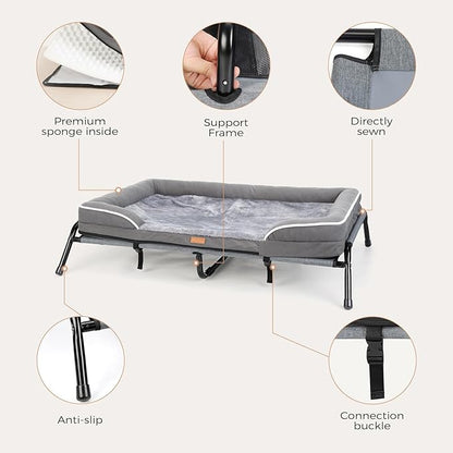 Lekereise Raised Dog Bed for Medium Dog 42x29 Inch, Orthopedic Pet Beds with Waterproof Egg Crate Foam, Removable Dogs Couch Bed for Indoor Outdoor, 2-in-1 Design, Load 70lb, Grey
