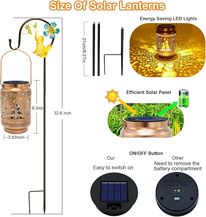 Dog Solar Lanterns Outdoor Waterproof Solar Garden Decor, Birthday Gifts for Mothers Day Women Mom Grandma, Metal Hanging Lights with Shepherd Hook for Outside Yard Patio Pathway Backyard Porch