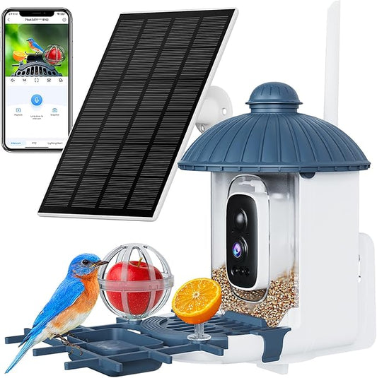 WOOLINK 3MP Smart Bird Feeder with Camera, 2K 2.4Ghz Solar Wireless Battery Camera With AI Bird Species Identification, HD Video Bird House with Camera for Ourdoor, IP65 Waterproof, Color Night Vision