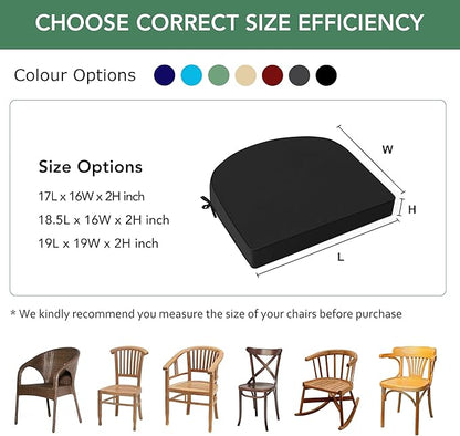 Outdoor Chair Cushions Set of 2: Waterproof & Fade Resistant Patio Furniture Cushions - 19 x 19 x 2 Inch Non Slip Round Corner Seat Cushion Pads with Removable Cover for Garden Yard Lawn, Black