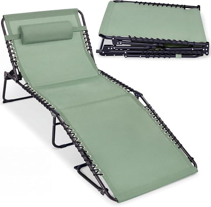 Best Choice Products Extra Wide Patio Chaise Lounge Chair, Portable Outdoor Folding Recliner for Lawn, w/ 8 Positions, Handles, 440lb Capacity - Sage Green