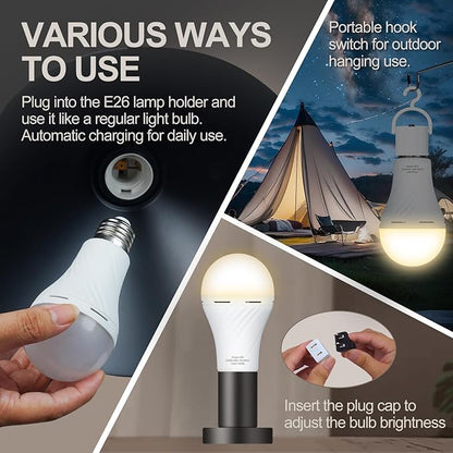 10 Packs Rechargeable Light Bulbs,Emergency Light Bulbs Socket Self-Charging, 3000K Battery Powered Light Bulb for Lamps and Wall Sconces, Up to 24 Hours Outdoor Camping, Hiking, Hurricane Use