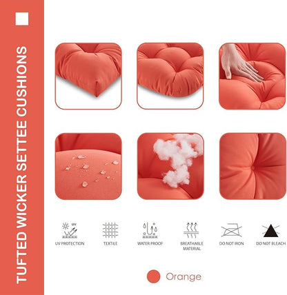 Outdoor/Indoor All Weather Tufted Wicker Chair Cushions of 3 Pieces, 1 Loveseat and 2 U-Shape Waterproof Cushions for Patio Furniture,Wicker Loveseat,Bench-Orange