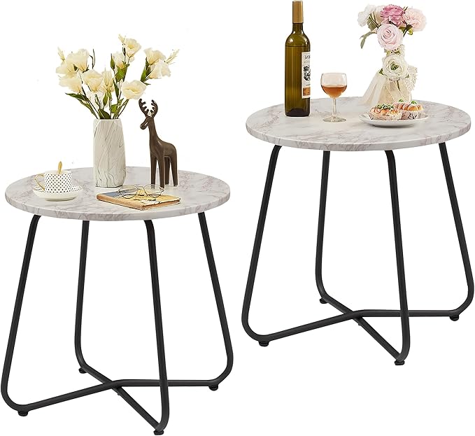 VECELO Patio Outdoor Side Snack Table,Small Round Anti-Rust Metal Style for Garden Balcony,Yard,Living Room
