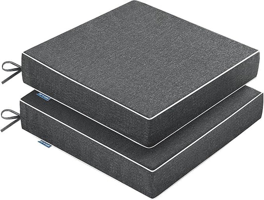 MIULEE Dark Grey Outdoor Chair Cushions Set of 2, 19x19x3 Inch Waterproof Patio Seat Cushions for Outdoor Furniture Couch Sofa, 3 Year Color Fastness High Density Foam with Adjustable Ties