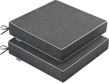 MIULEE Dark Grey Outdoor Chair Cushions Set of 2, 18.5x16x3 Inch Waterproof Patio Seat Cushions for Outdoor Furniture Couch Sofa, 3 Year Color Fastness High Density Foam with Adjustable Ties
